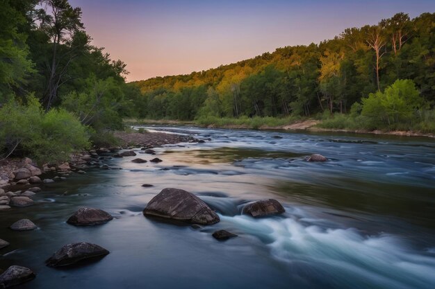 Peaceful River Bend in Twilight