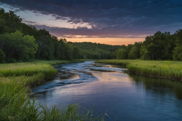 Peaceful River Bend in Twilight