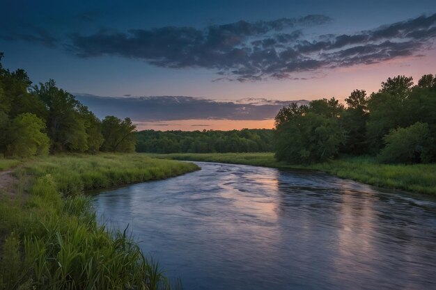 Peaceful River Bend in Twilight