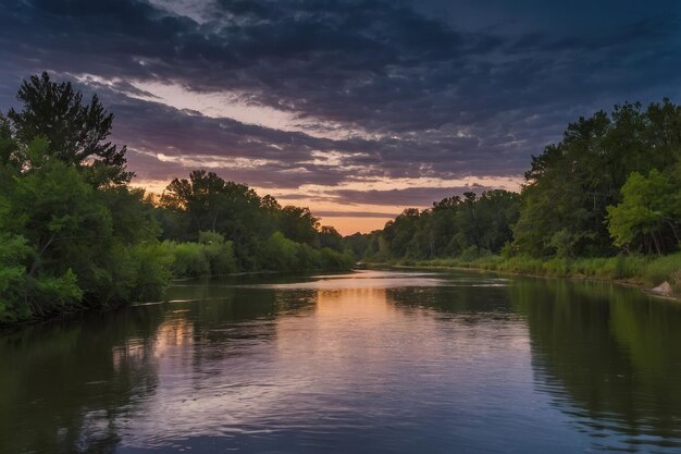 Peaceful River Bend in Twilight