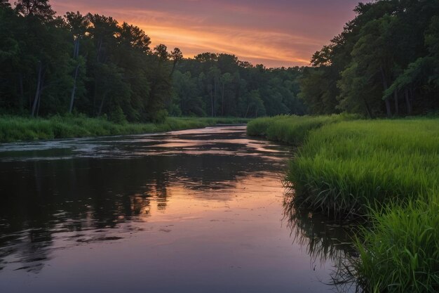 Peaceful River Bend in Twilight