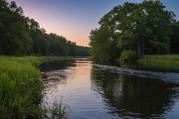 Peaceful River Bend in Twilight