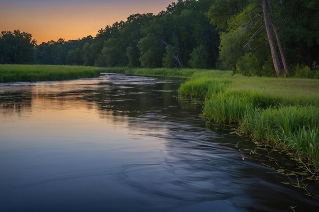 Peaceful River Bend in Twilight