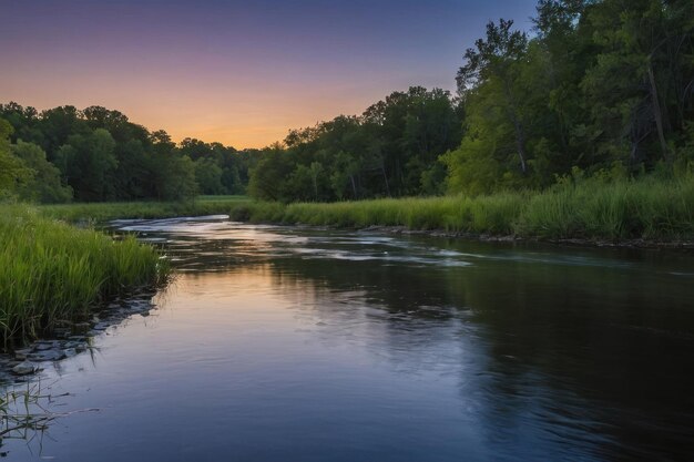 Peaceful River Bend in Twilight