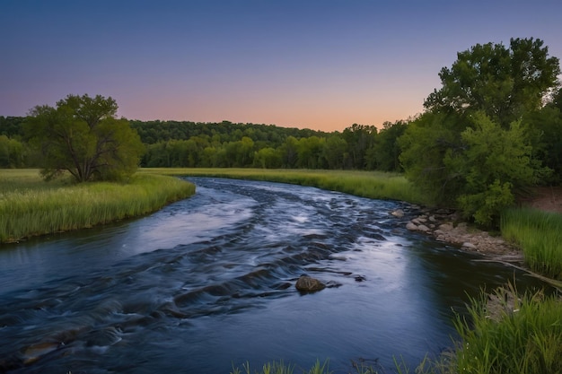 Peaceful River Bend in Twilight