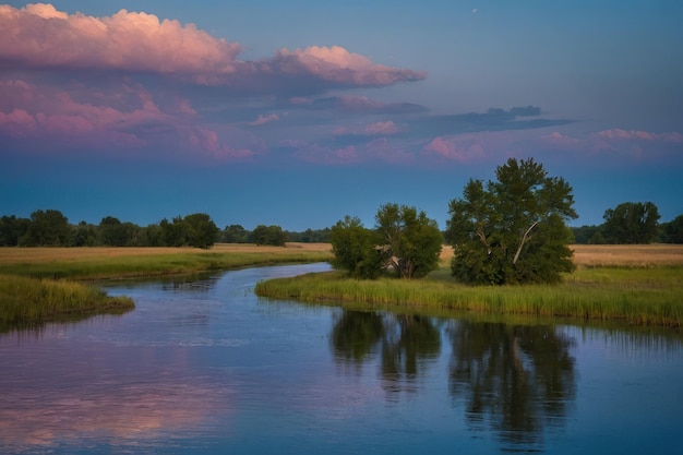 Peaceful River Bend in Twilight