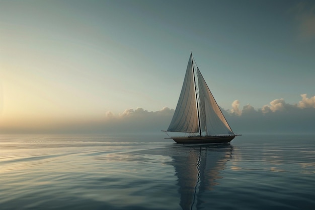 A peaceful sailboat gliding on calm waters