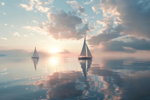 Peaceful sailboats drifting on calm waters