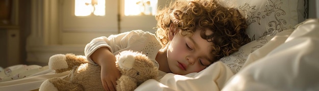 A peaceful scene of a curlyhaired child asleep