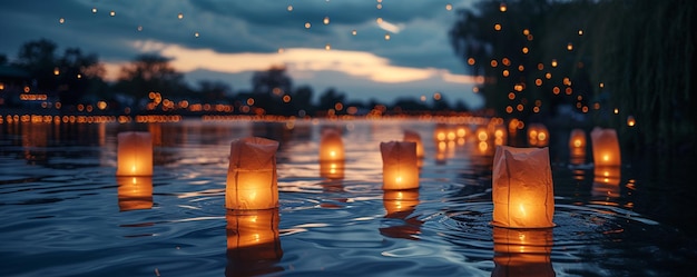 Photo peaceful scene of people releasing floating background