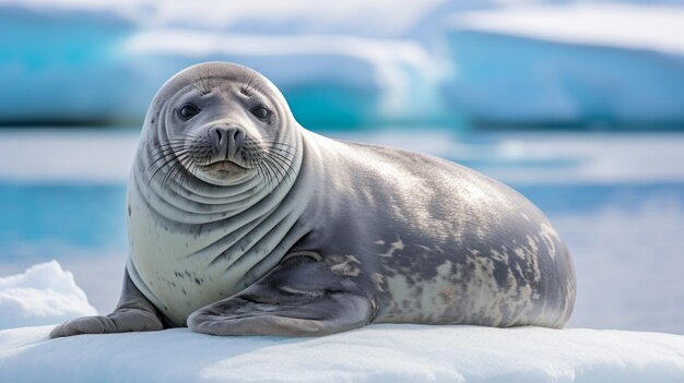 Foto una scena pacifica di una foca di weddell che si croce su un blocco di ghiaccio sotto la tenera luce del sole antartico