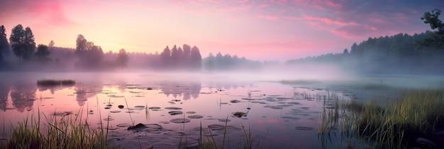 Photo peaceful scenes where landscapes are veiled in morning mist and fog generative ai