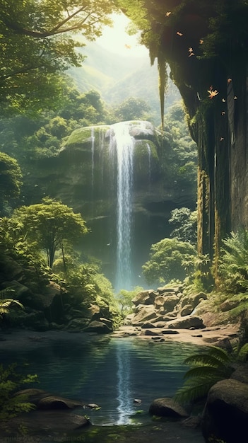 Peaceful and Serene Waterfall Scene
