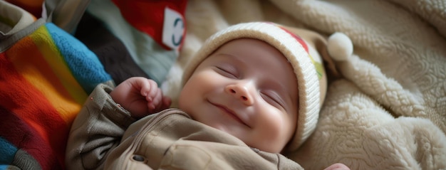 写真 平和 に 眠る 新生児 と 笑顔