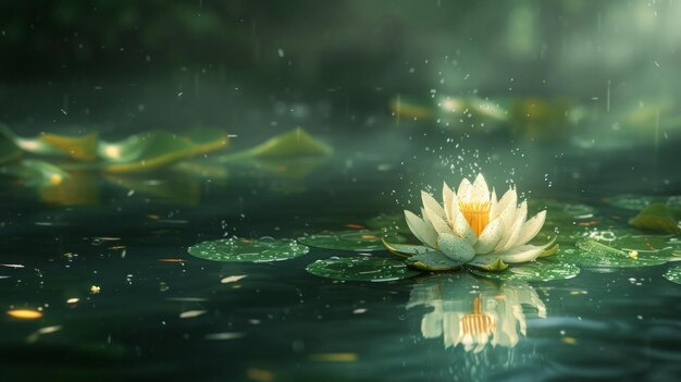 Peaceful and spiritual illustration of a Zen lotus flower delicately placed upon the water serving as a powerful symbol of meditation and inner peace This visual concept emphasiz AI Generative