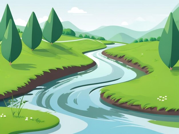 平和 の 川 が 緑 の 山 を 流れ て いる