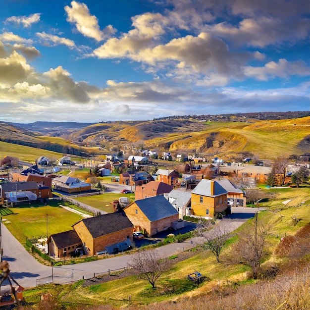Photo peaceful village nestled in rolling hills