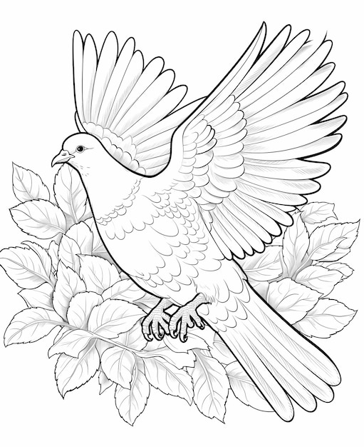 Photo peaceful wings black and white dove mandala coloring page with no shading