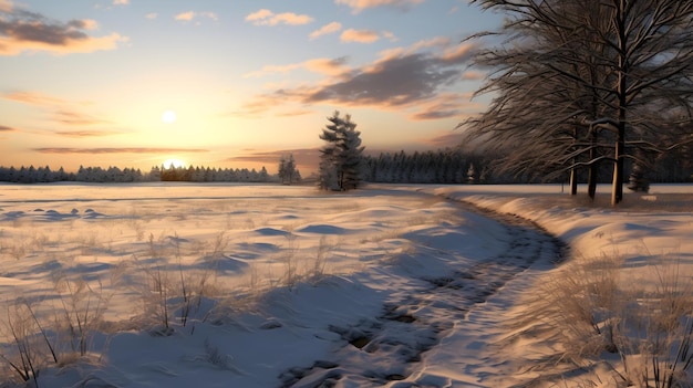 A peaceful winter back walk under the fading daylight