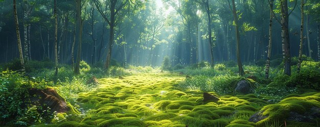 Photo a peaceful woodland glade carpeted soft wallpaper