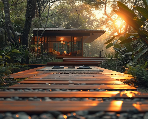 Peaceful yoga retreat in nature with soft edges of serenity