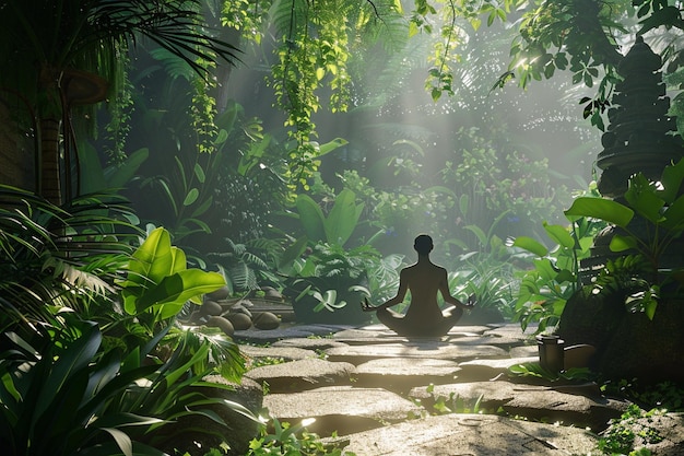 A peaceful yoga session in a lush garden