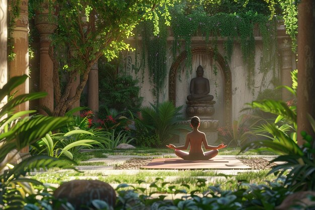 A peaceful yoga session in a lush garden