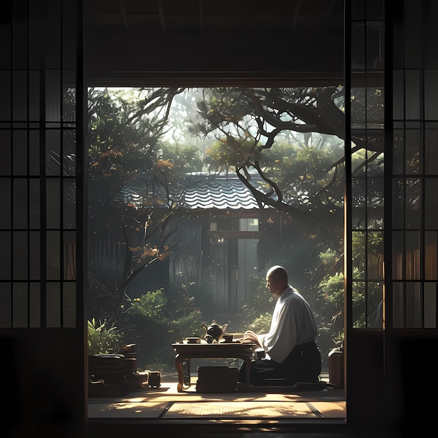 Peaceful Zen Meditation in Traditional Japanese Setting