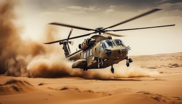 Peacekeepers' helicopter lands in the desert