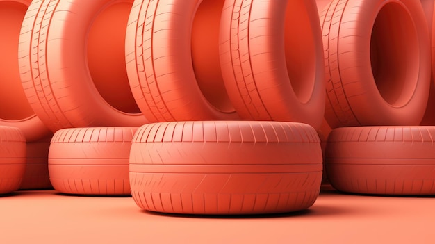 Peach background with car tires