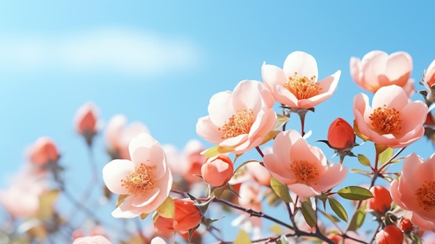 写真 春の太陽の光に輝く桃の花