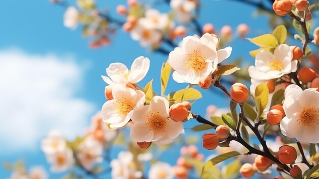 春の太陽の光に輝く桃の花