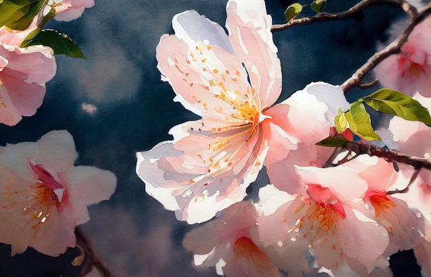 Peach blossom watercolor painting style