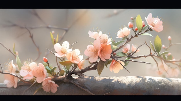 peach blossom with branches in yellow