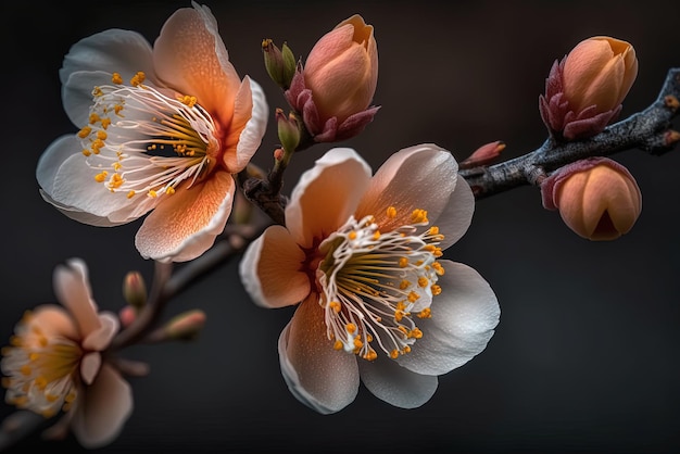 peach blossoms in closeup