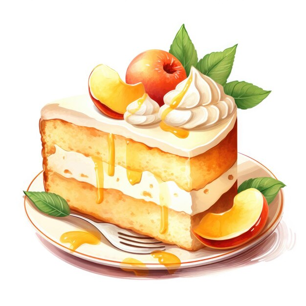 Peach cake clipart geïsoleerd op witte achtergrond