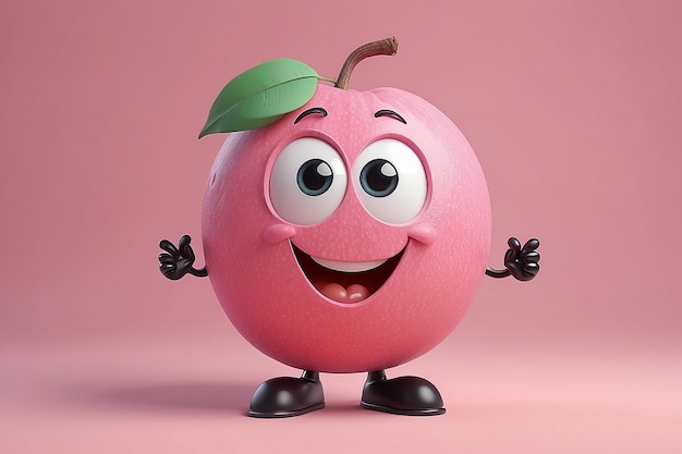 Photo peach cartoon character on pink background 3d illustration