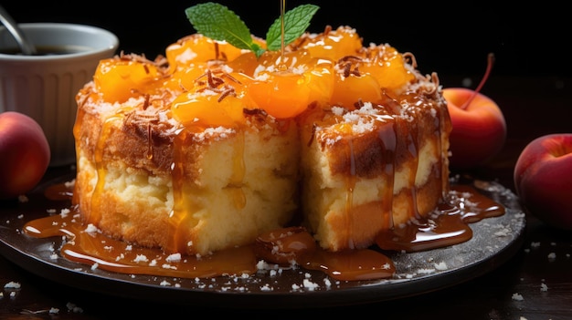 peach cobbler cake professional photography Generative Ai