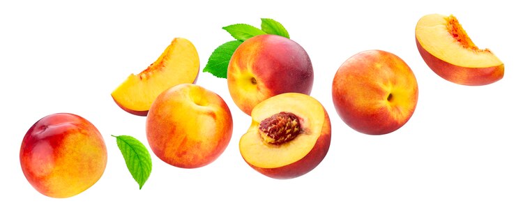 Photo peach collection isolated on white wall