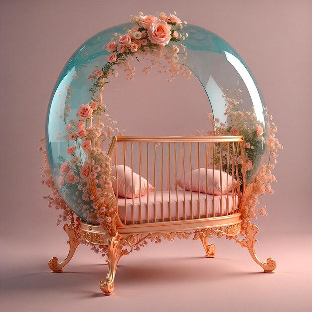 Peach color floral cute baby bed