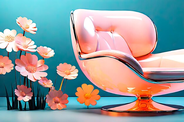 복아 색의 현대 의자 꽃