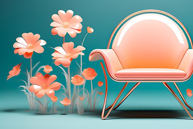 복아 색의 현대 의자 꽃