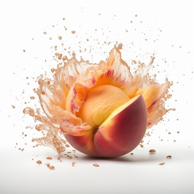 Photo peach explosion splatter on background