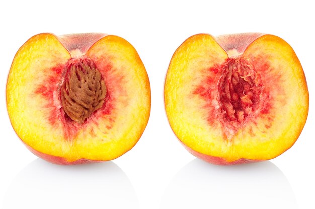 Photo peach fruit section isolated on white clipping path included