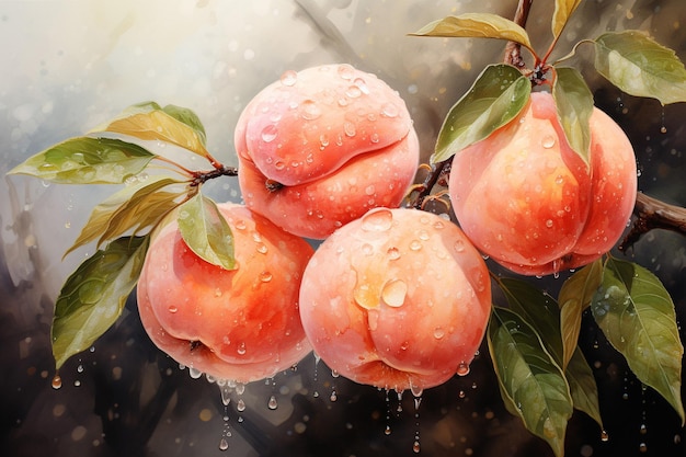 桃の果実の水彩画