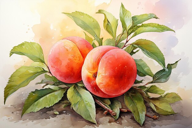 Peach fruit watercolor painting