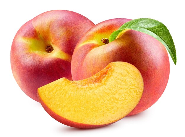 Peach fruit with leaves isolate Peach on white Peach clipping path