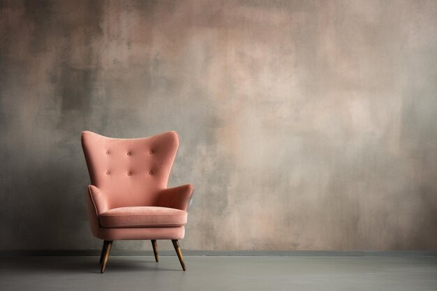 Peach fuzz chair on the background of the grunge wall with copy space