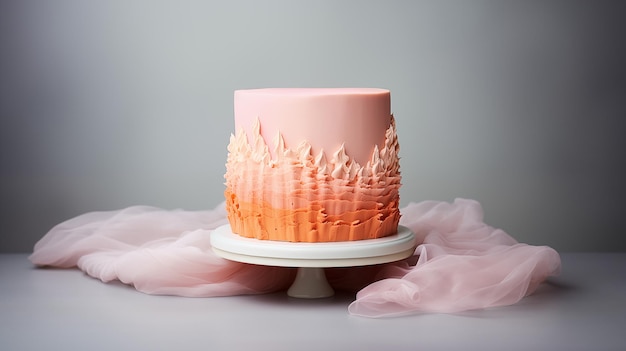 Персиковый цветный торт на столе цвет тенденции 2024