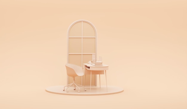 Peach Fuzz is een trend kleur jaar 2024 in Minimal kantoor tafel bureau Voor studie bureau klok plant